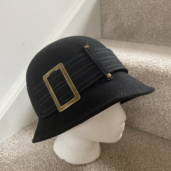 Vintage SCALA Collection 100% Wool Black Bucket Hat Buckle One Size - Picture 1 of 8